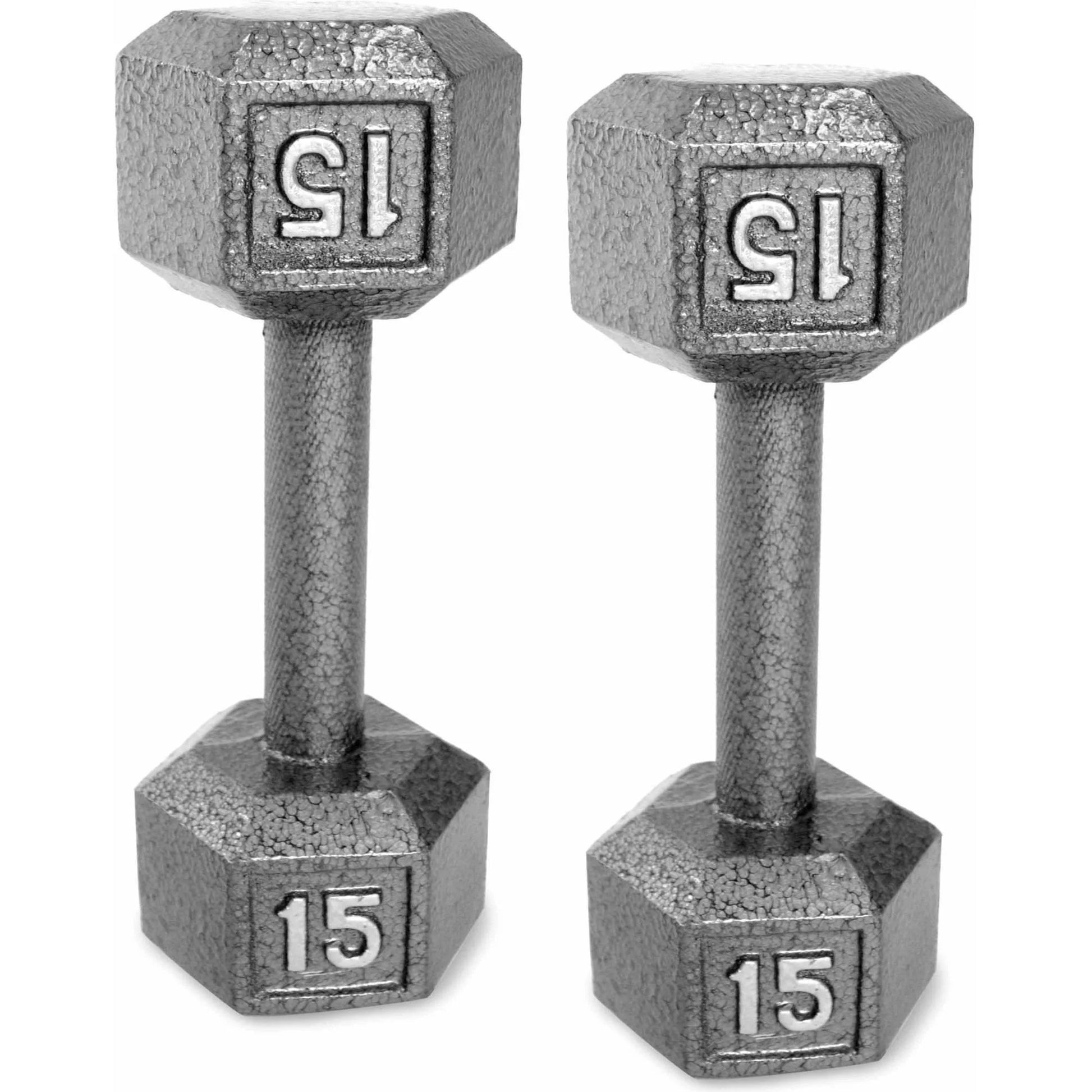 Barbell Cast Iron Dumbbell Weights, 15 Lbs., Pair