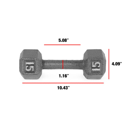 Barbell Cast Iron Dumbbell Weights, 15 Lbs., Pair